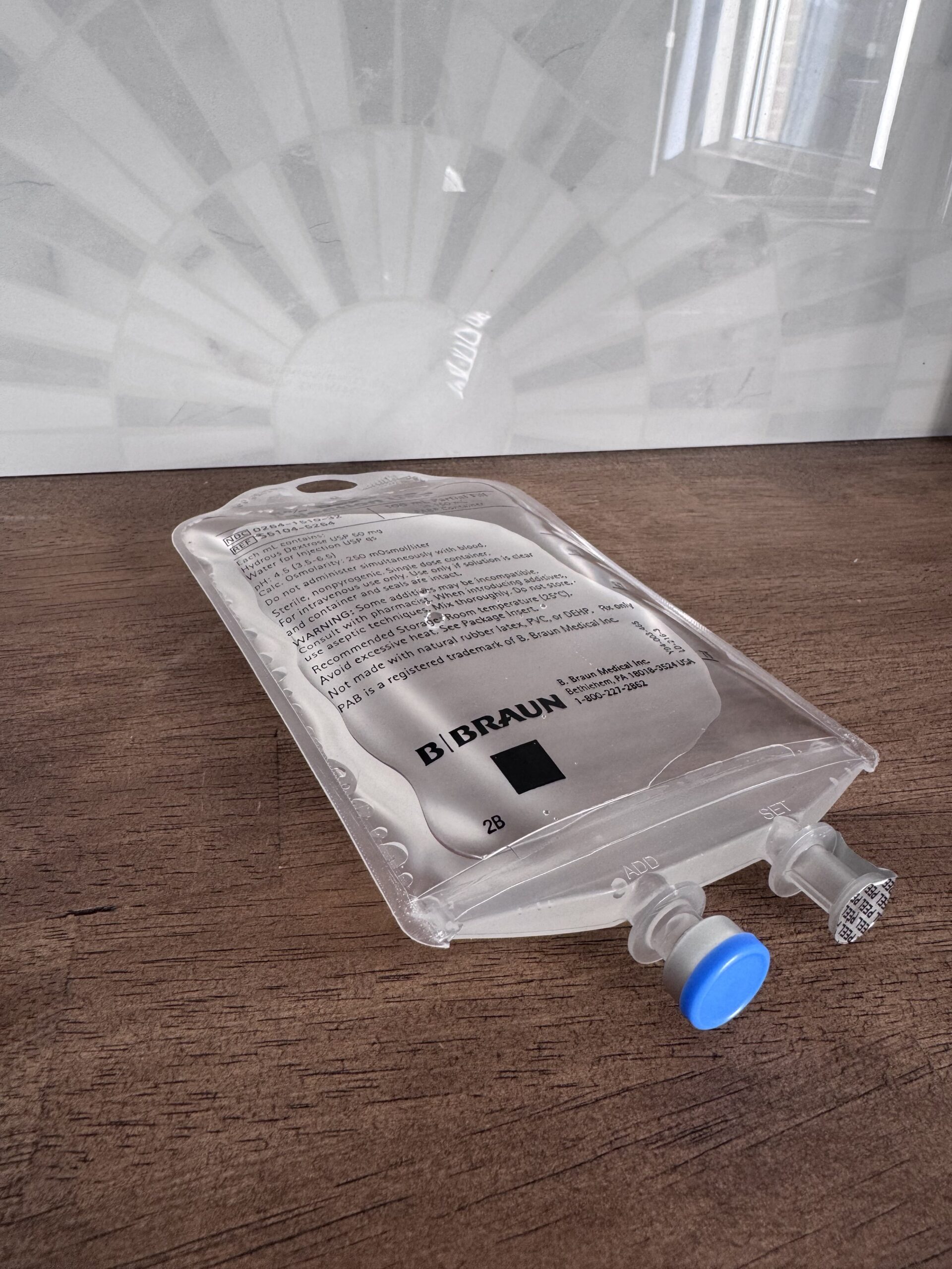IV bag on counter