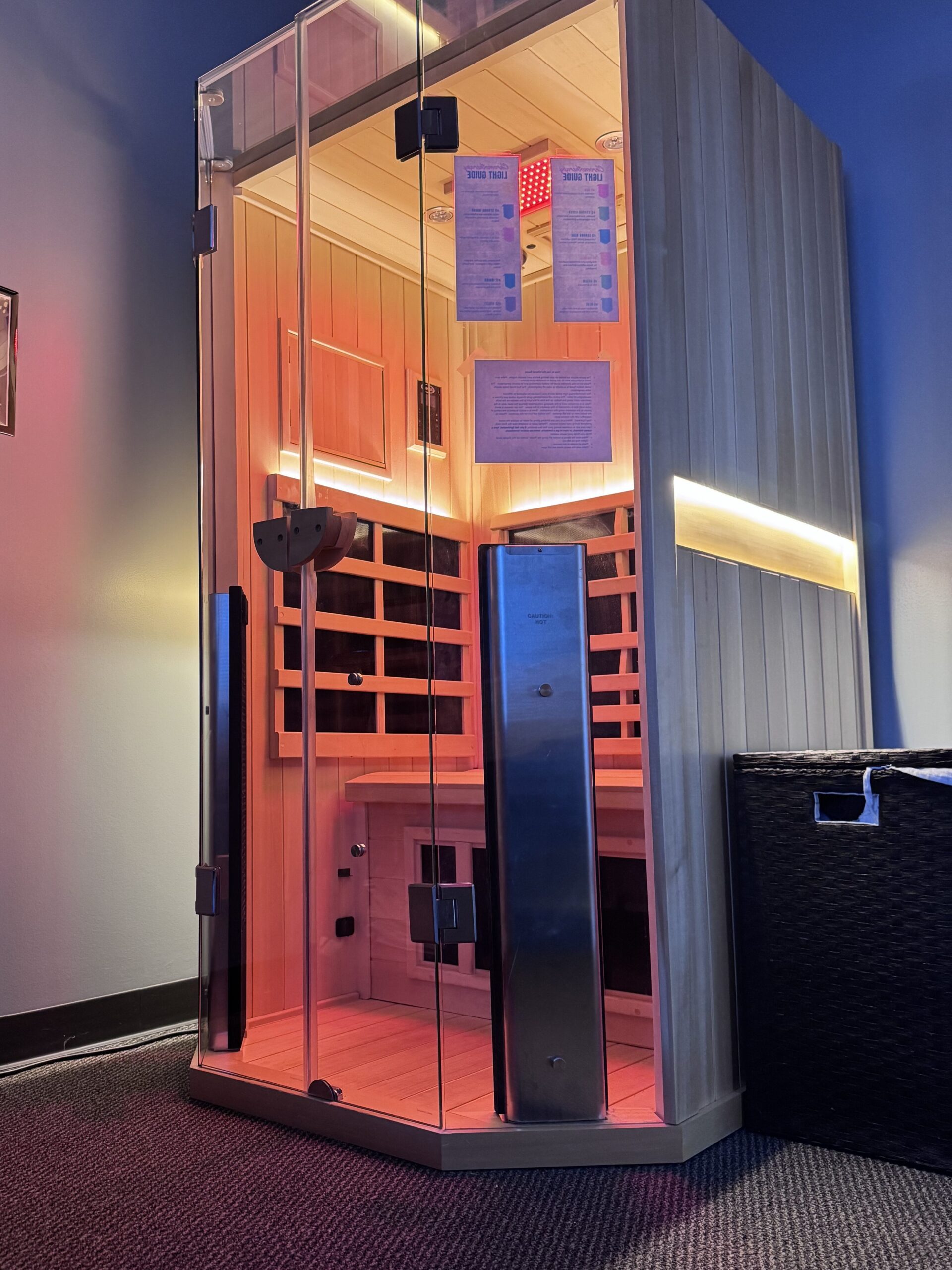 sauna with lights on